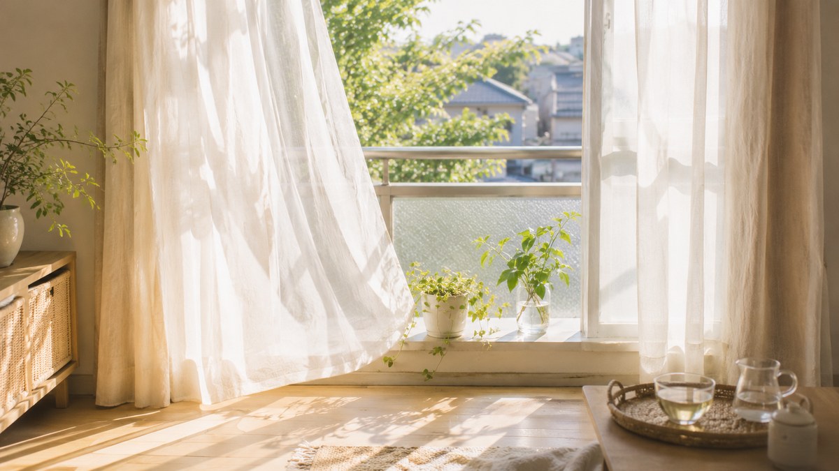 初夏の朝の窓辺