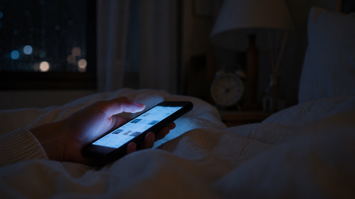夜の布団の中で光るスマホ