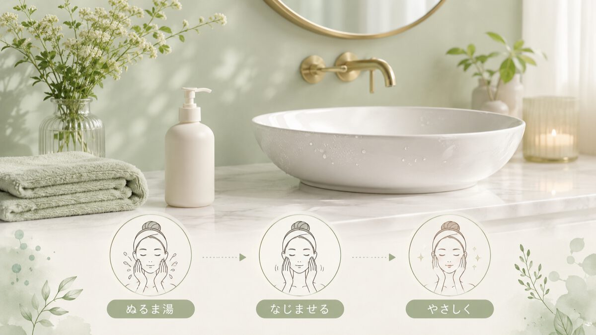 ぬるま湯・なじませる・やさしく。こすらない敏感肌のクレンジング手順
